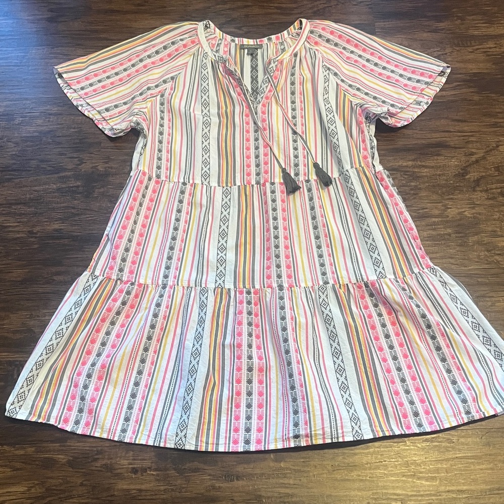 Style & Co Women's Stripe Split-Neck Tiered Cotton Dress Size XL